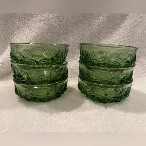 6, Fenton Verlys Green Holophane Rose Bowl Opalescent Glass, vintage 60s